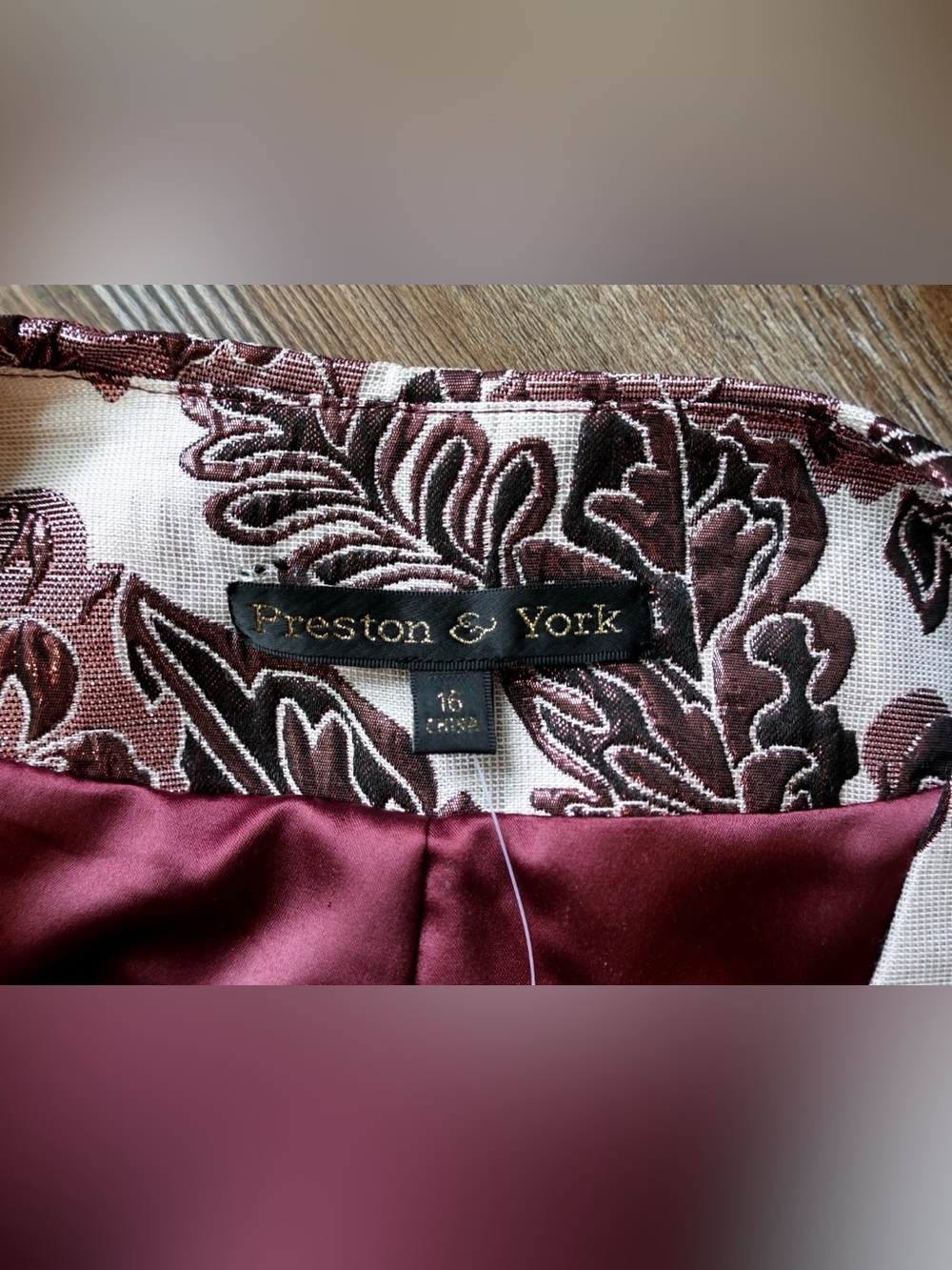 Preston & York Metallic Floral Brocade Jacket Open Front Shoulder Pads Womens 16 - Picture 8 of 15
